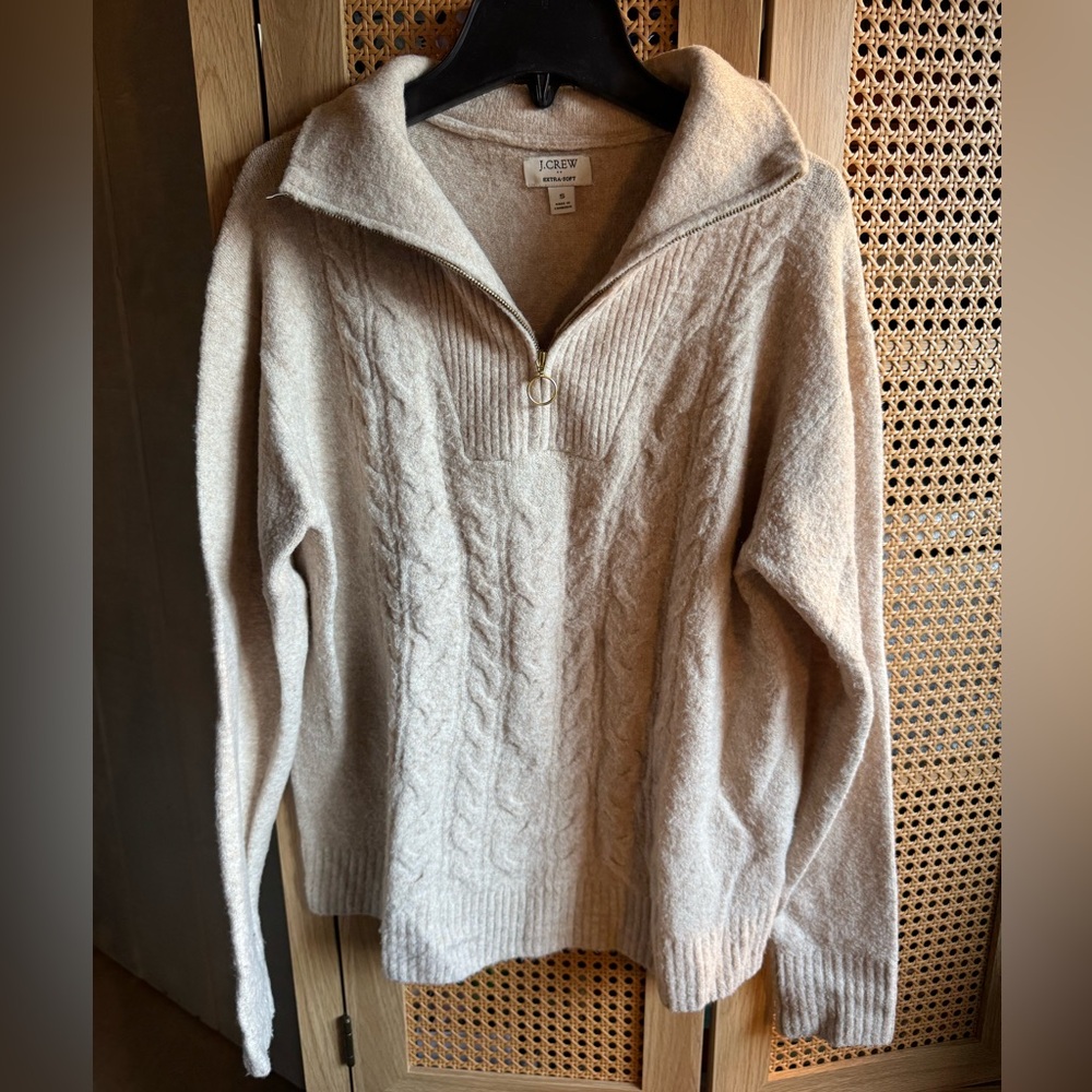 J. Crew Women's Beige Cable Knit Turtleneck Sweater